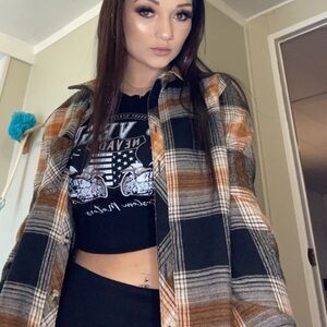 Maurices Checkered Button-Up Shirt in Brown and Black